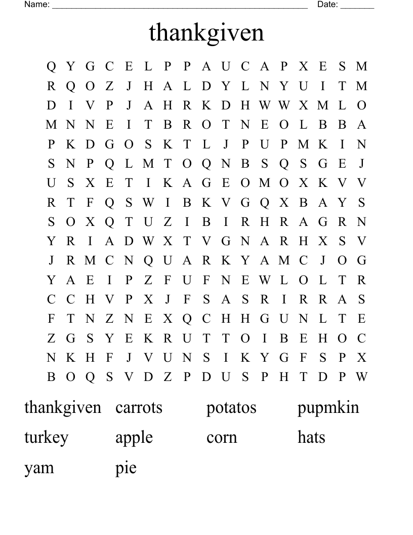 thankgiven Word Search