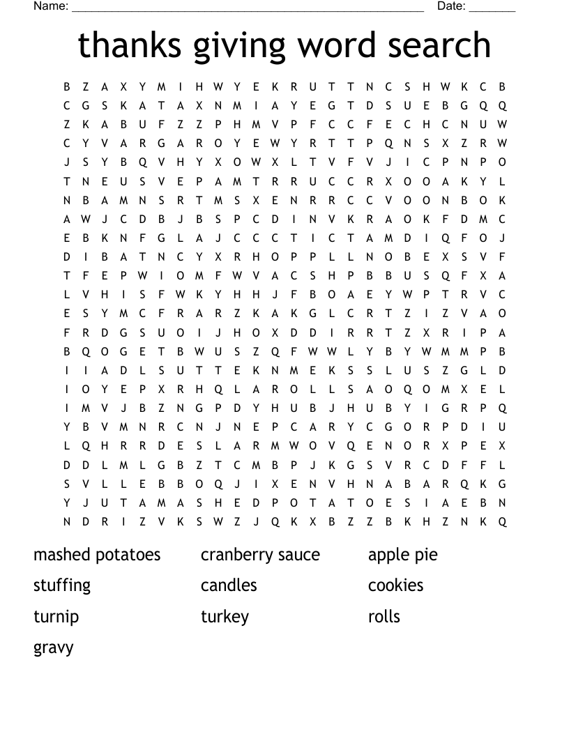 thanks giving word search