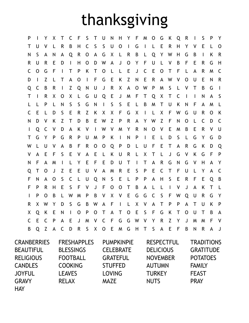 thanksgiving Word Search