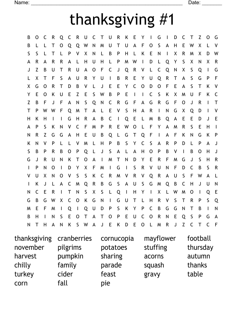 thanksgiving #1 Word Search