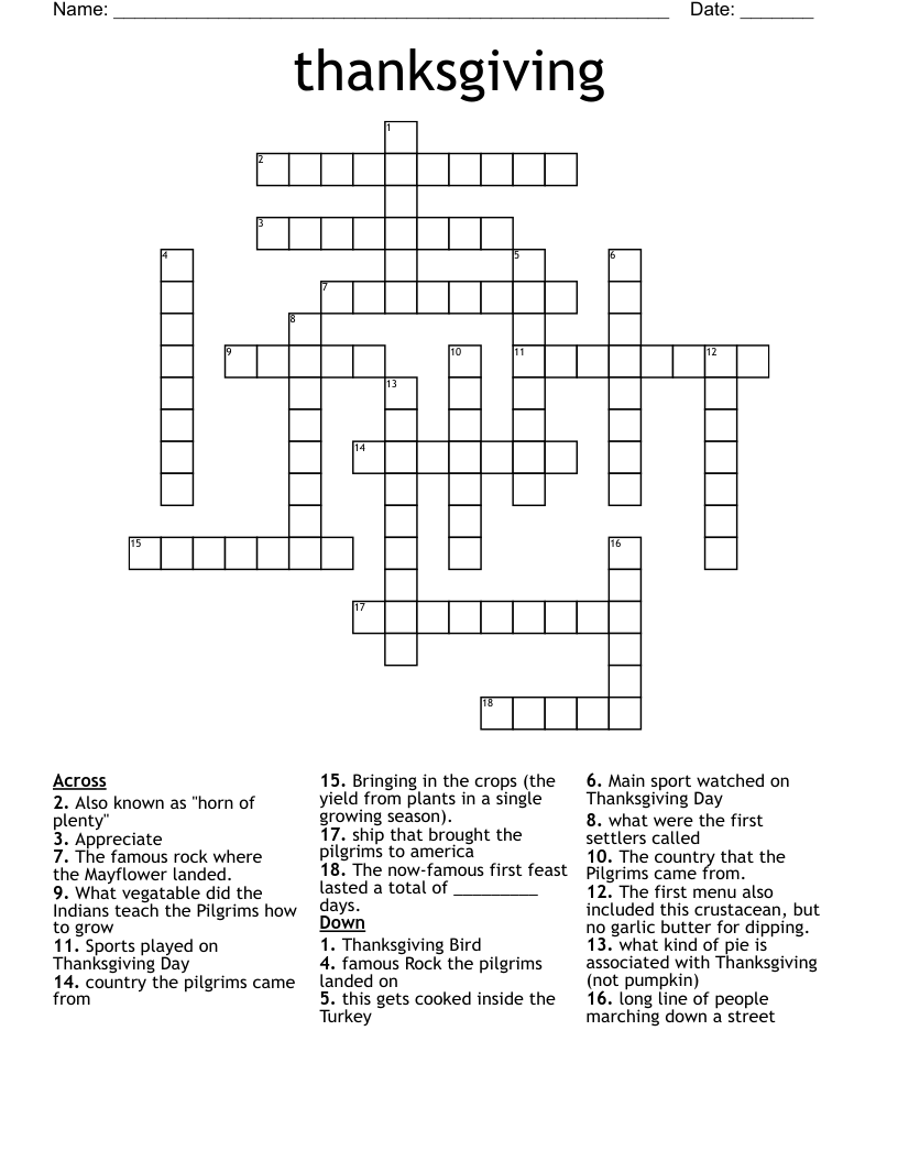 thanksgiving Crossword
