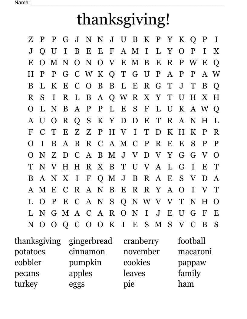 thanksgiving! Word Search