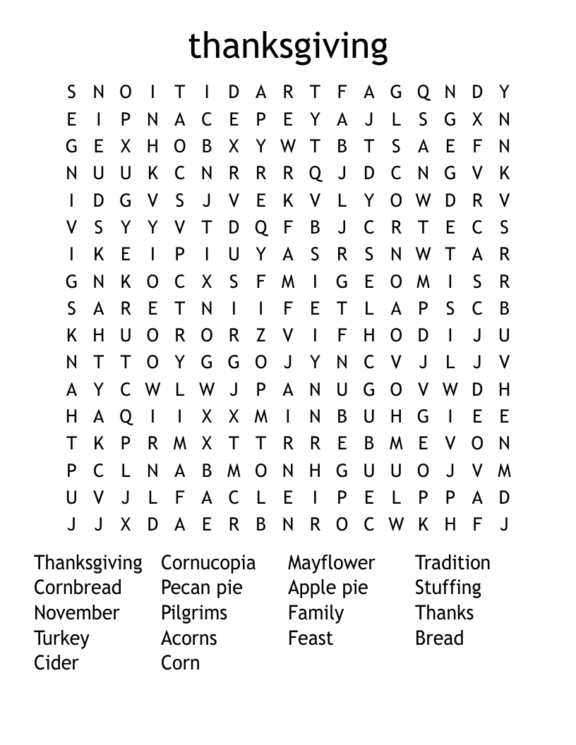 thanksgiving Word Search