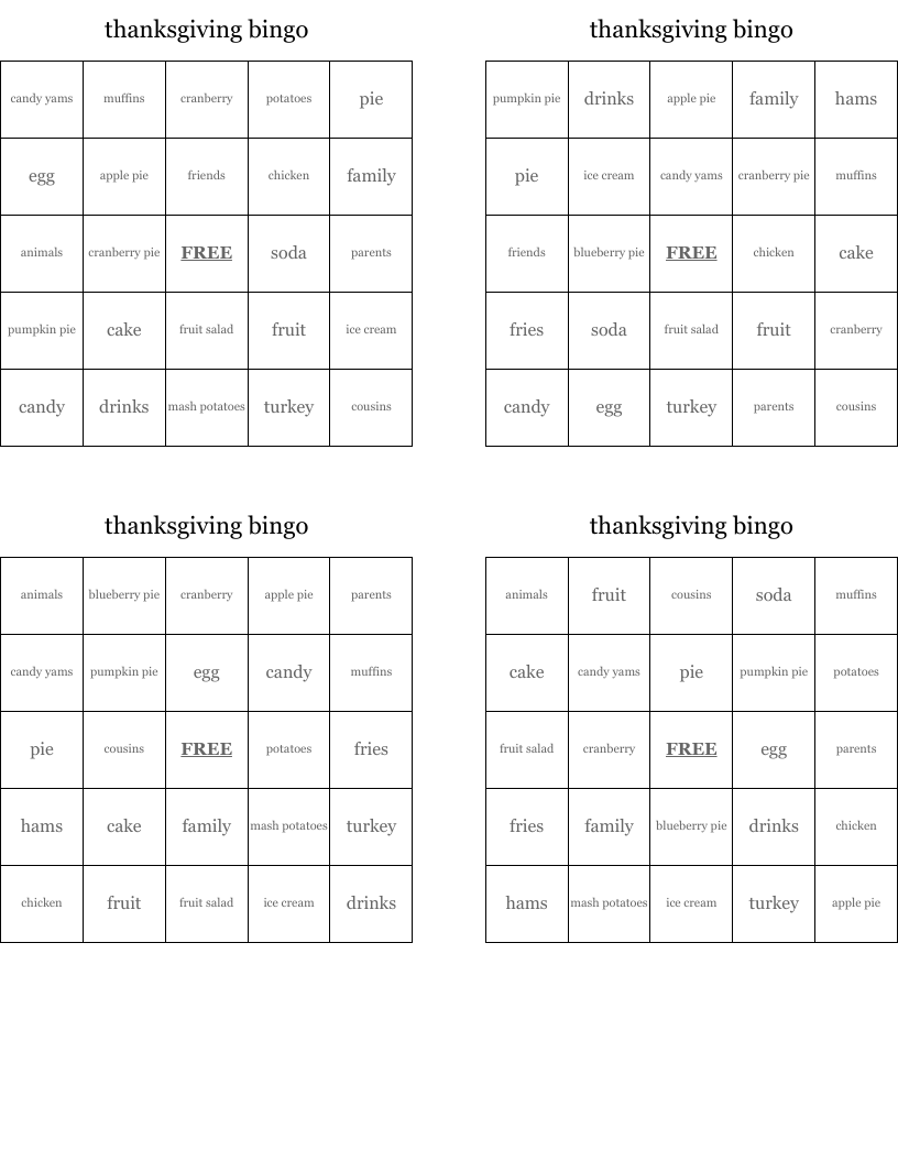 thanksgiving bingo