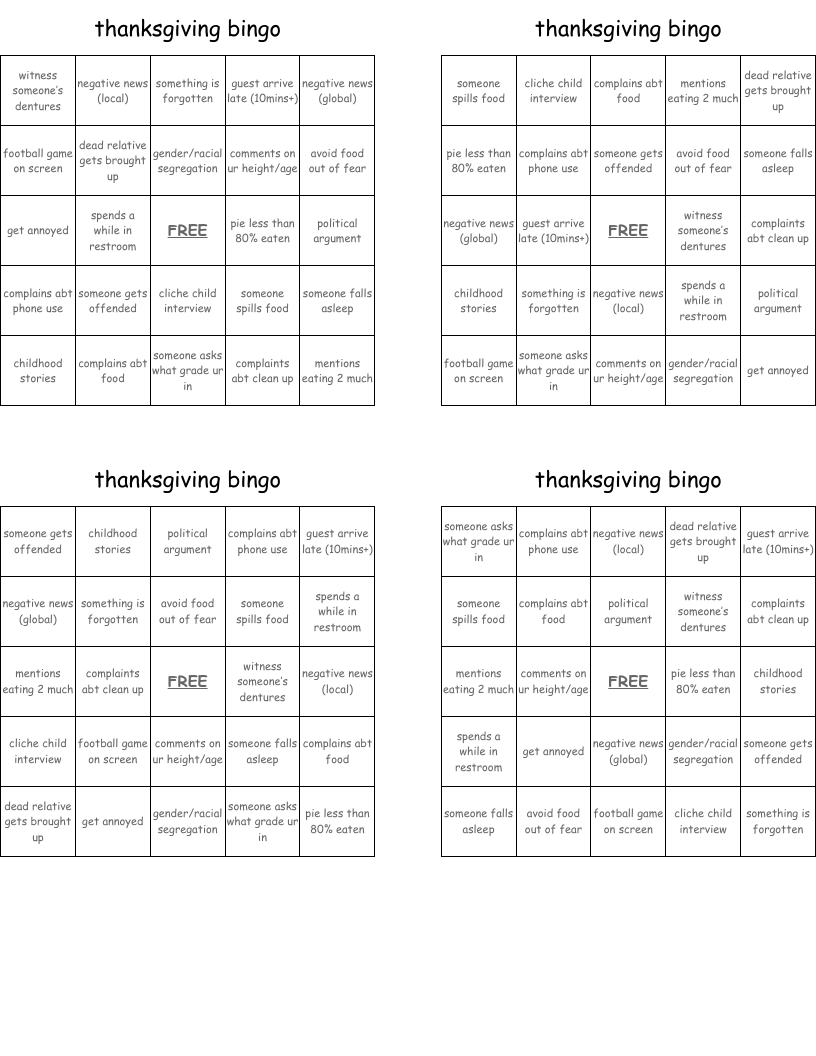 thanksgiving bingo 