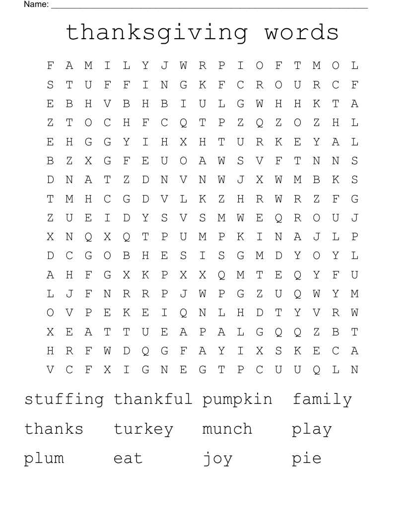 thanksgiving words Word Search