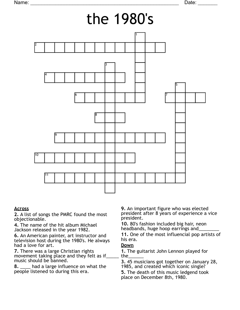 the 1980's Crossword