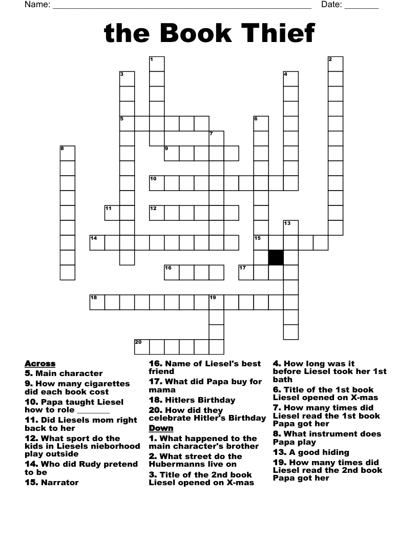 the Book Thief Crossword