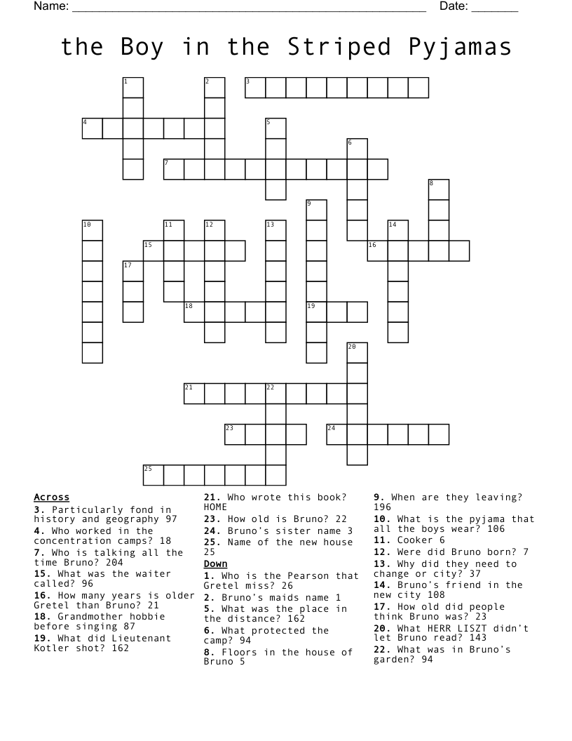 the Boy in the Striped Pyjamas Crossword