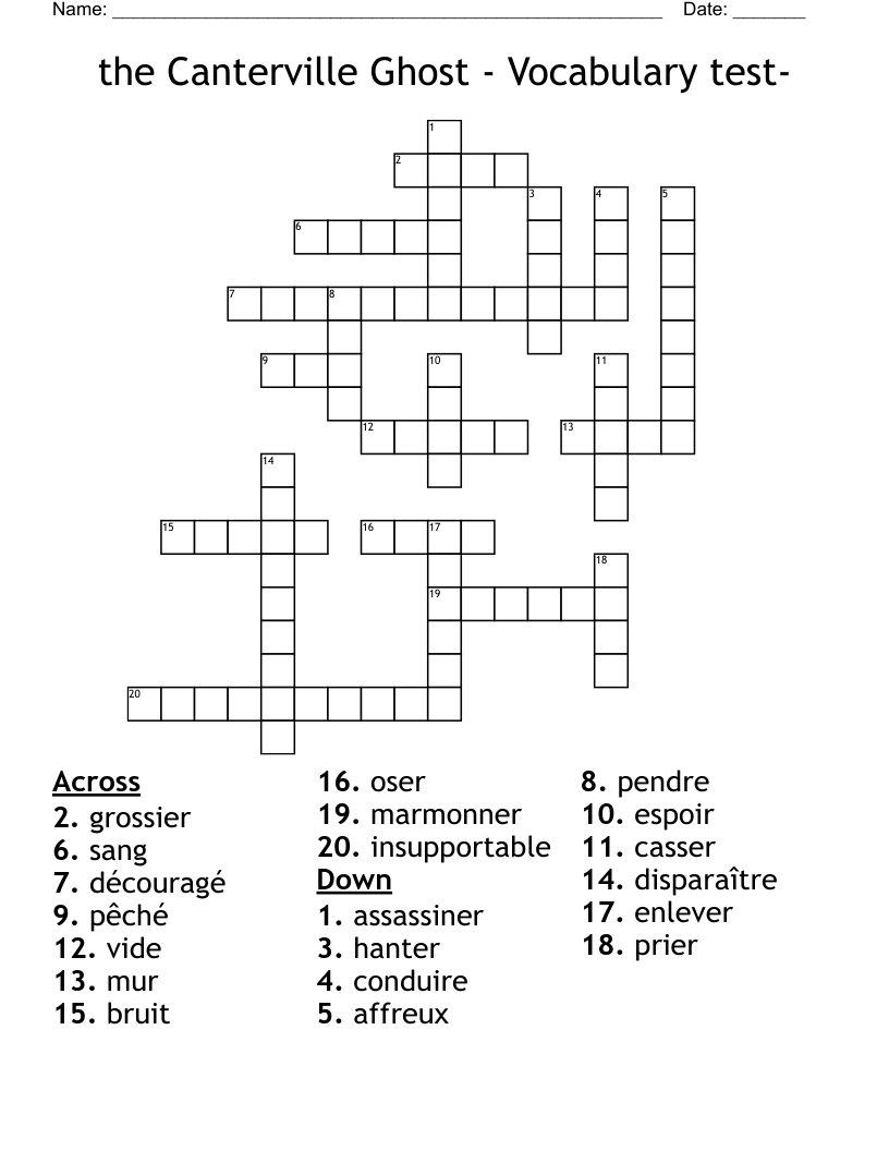 the Canterville Ghost  - Vocabulary test- Crossword