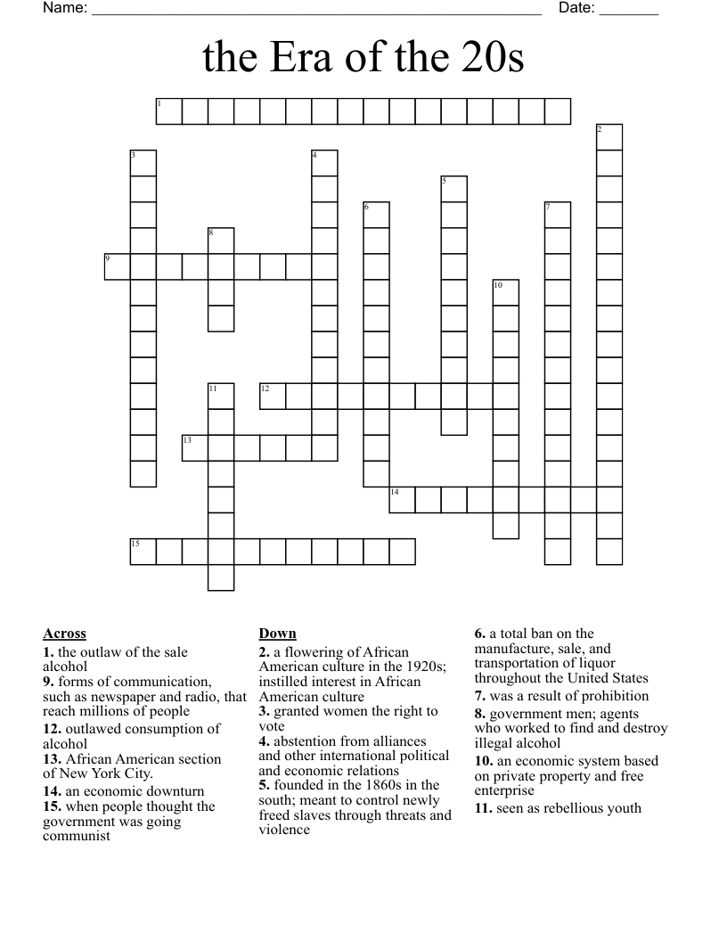 the Era of the 20s Crossword