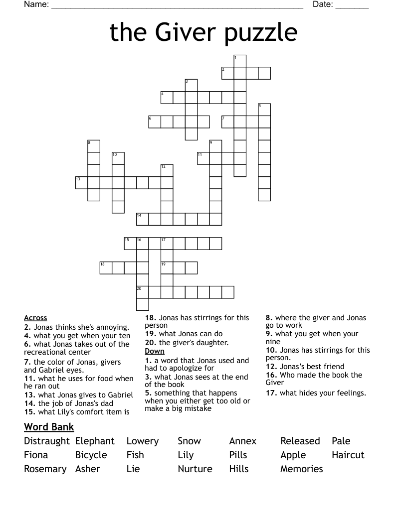 the Giver puzzle Crossword
