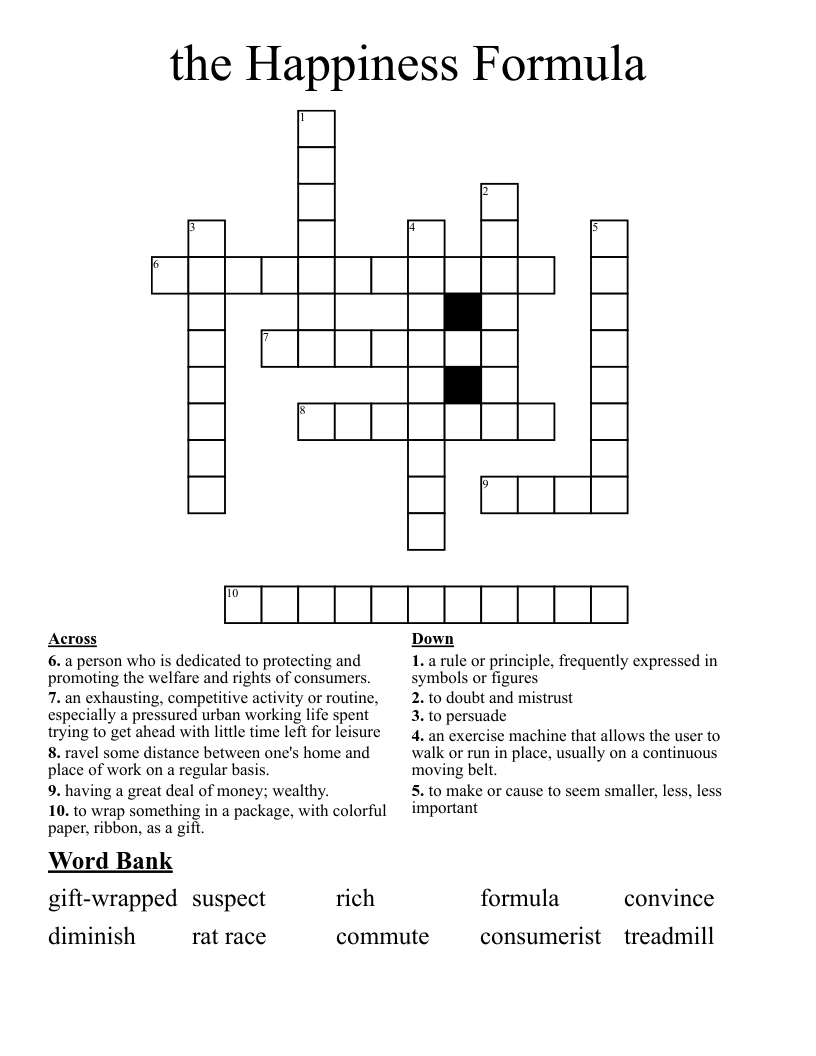 the Happiness Formula Crossword