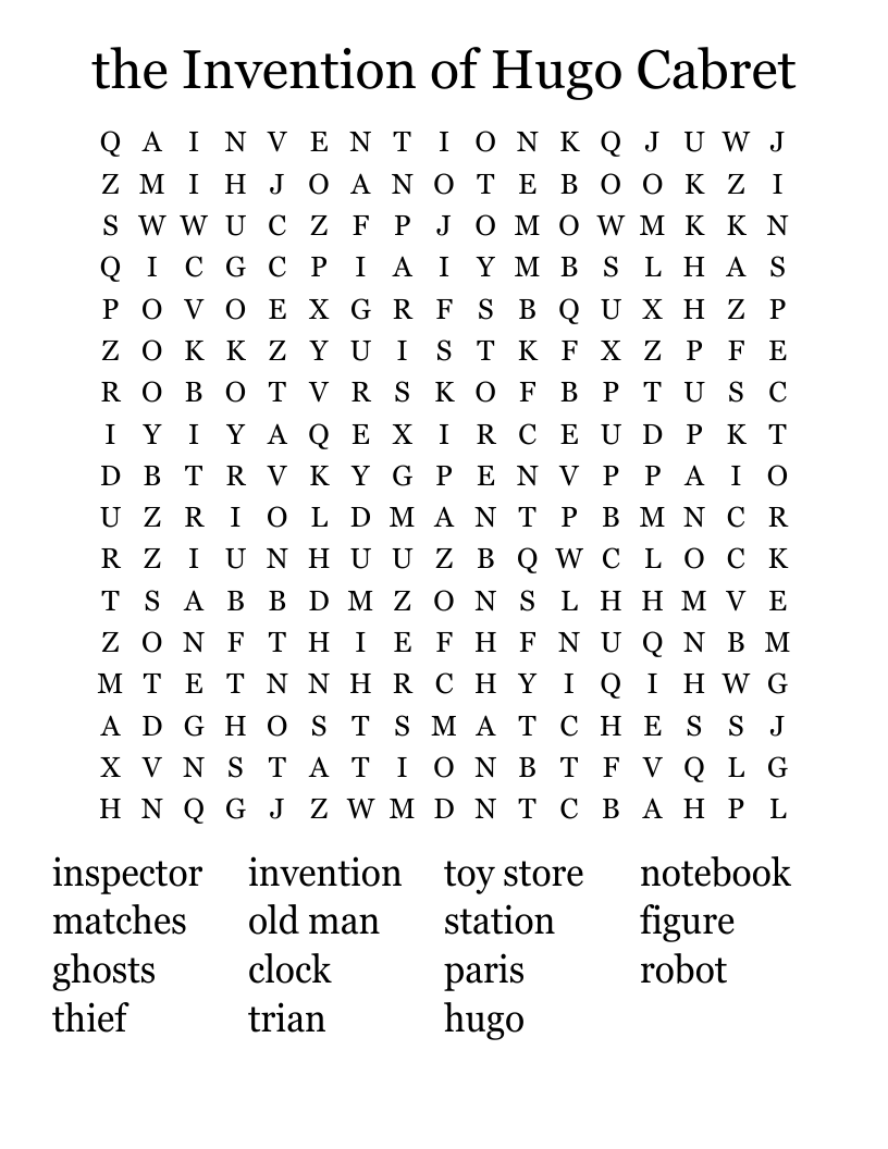 the Invention of Hugo Cabret Word Search