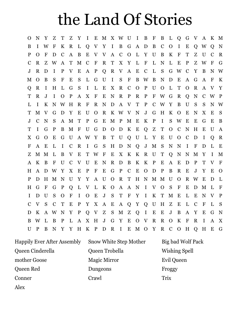 the Land Of Stories Word Search