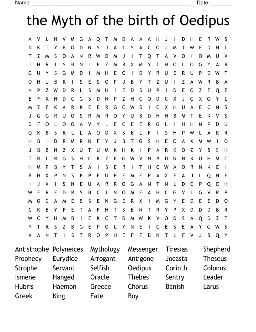 the Myth of the birth of Oedipus Word Search