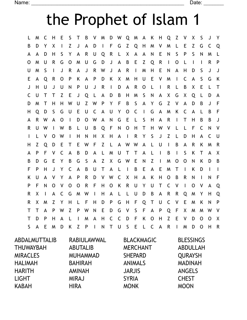 the Prophet of Islam 1 Word Search