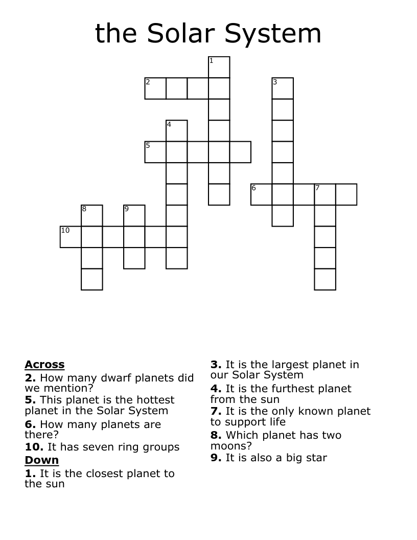 the Solar System Crossword