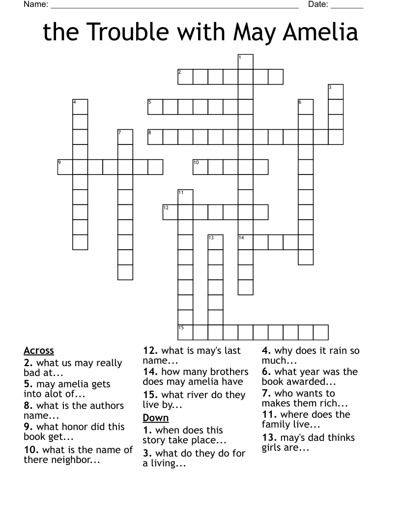 the Trouble with May Amelia Crossword