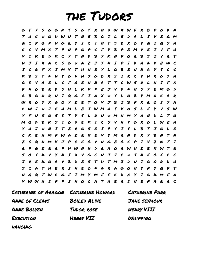 the Tudors  Word Search