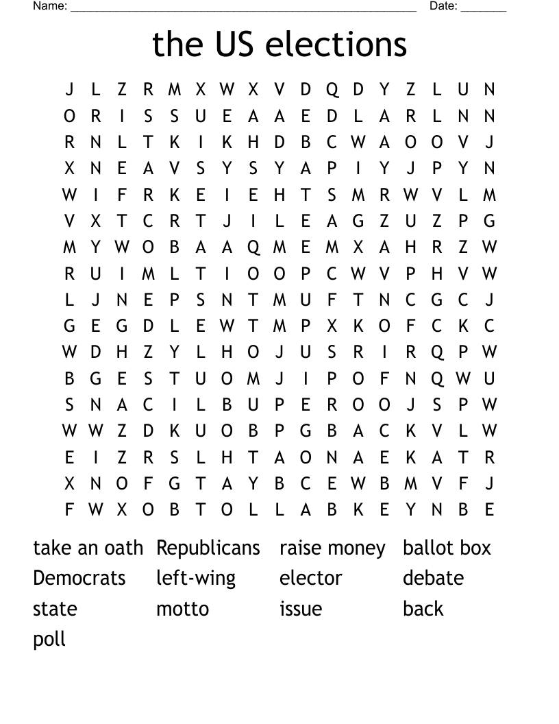 the US elections Word Search