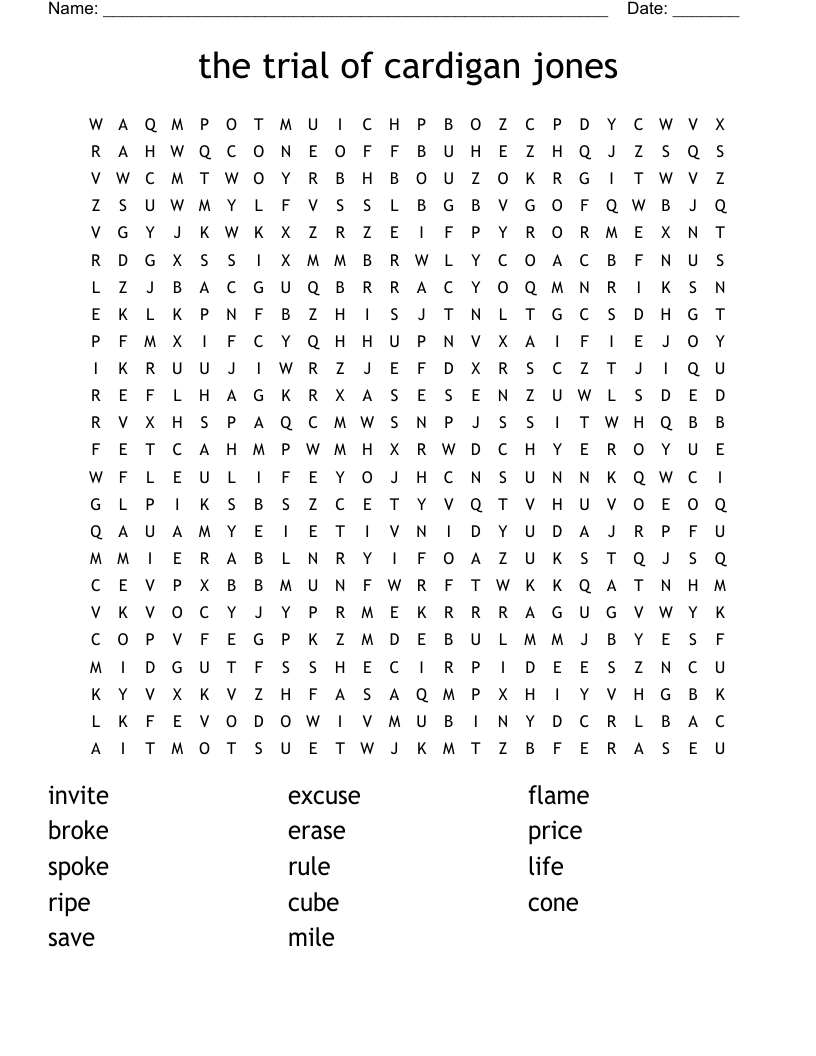 the  trial   of          cardigan          jones Word Search