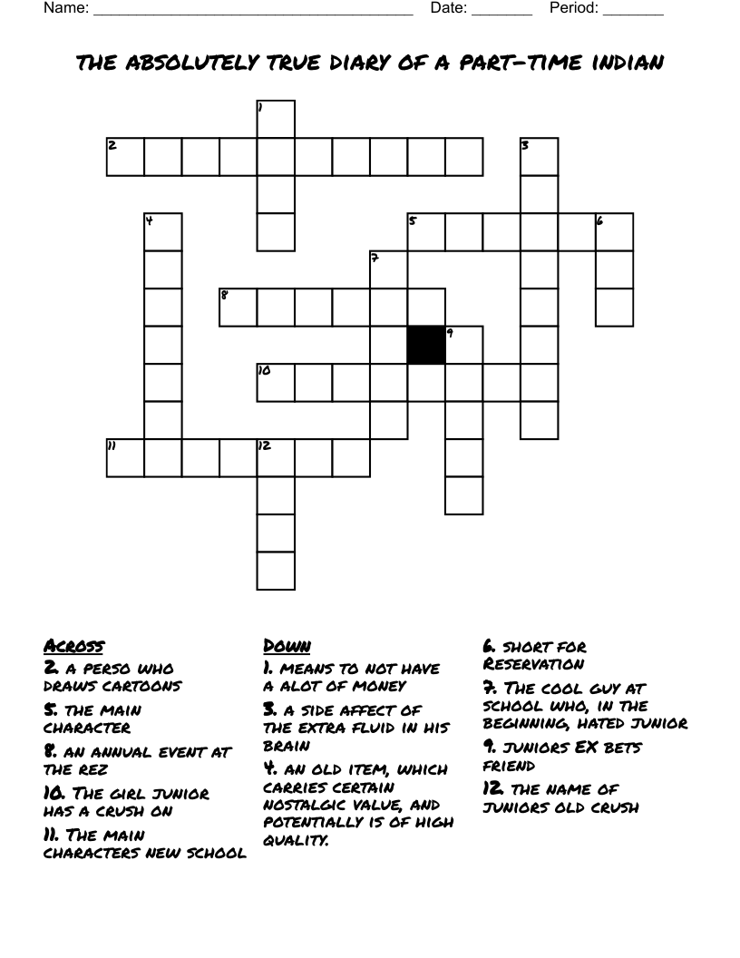 the absolutely true diary of a part-time indian Crossword
