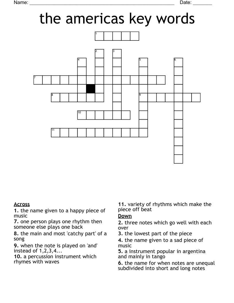 the americas key words Crossword