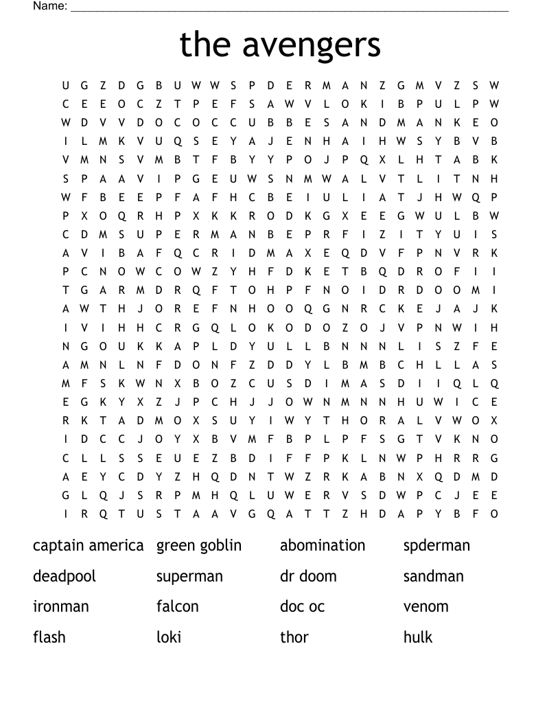 the avengers Word Search