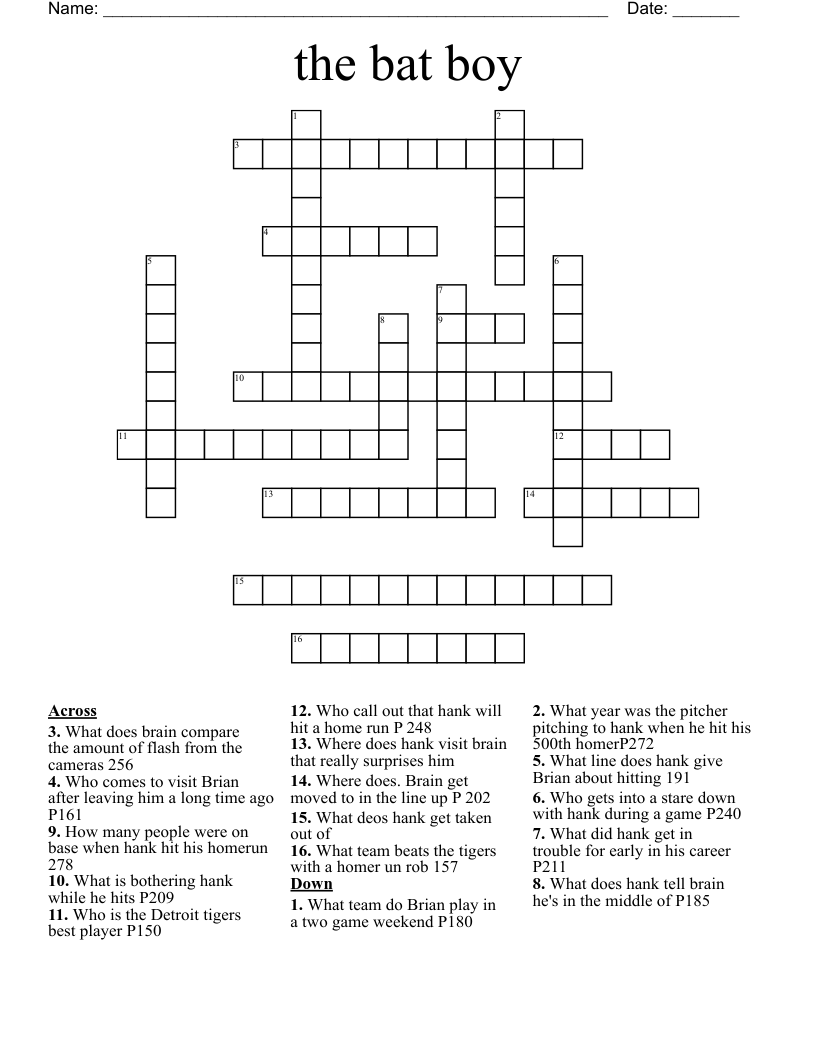 the bat boy  Crossword