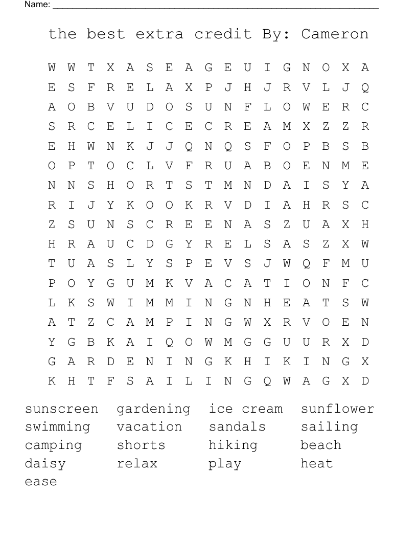 the best extra credit By: Cameron  Word Search