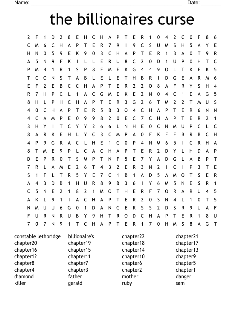 the billionaires curse Word Search