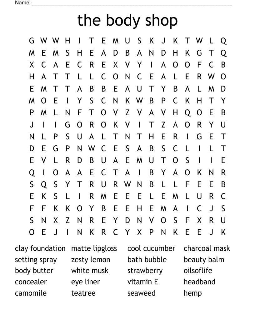 the body shop Word Search
