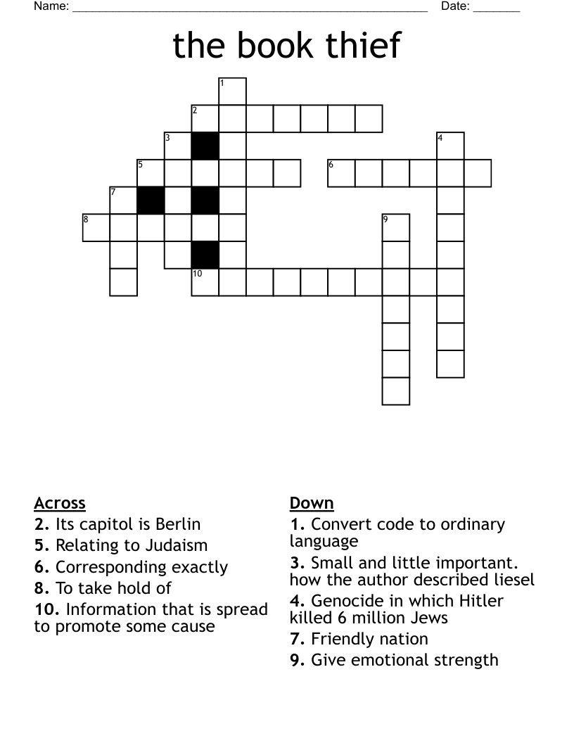 the book thief  Crossword