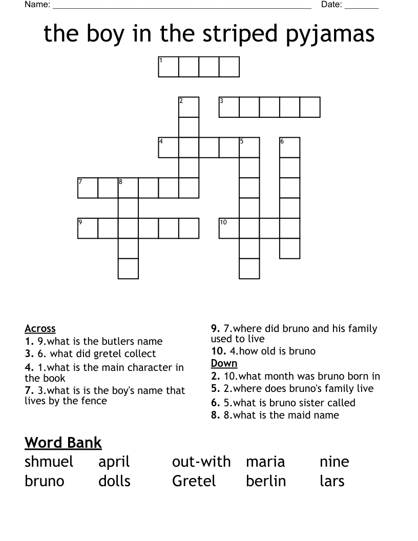 the boy in the striped pyjamas Crossword