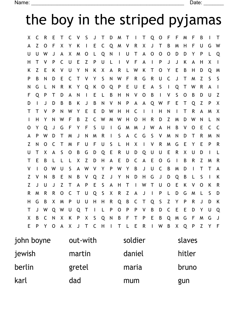 the boy in the striped pyjamas Word Search