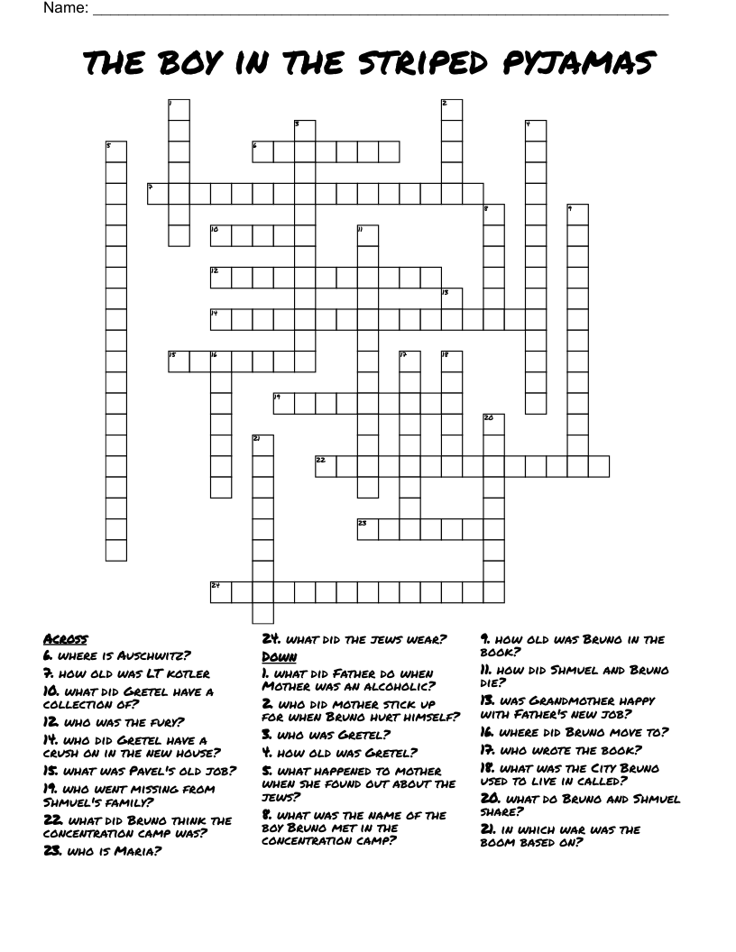 the boy in the striped pyjamas  Crossword