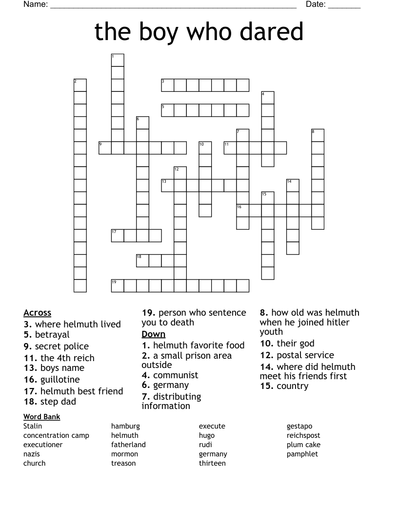 the boy who dared  Crossword