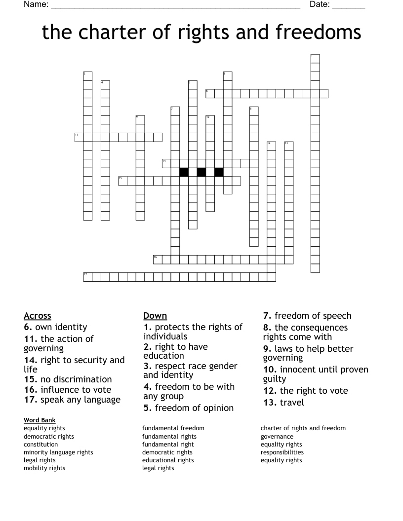 the charter of rights and freedoms Crossword
