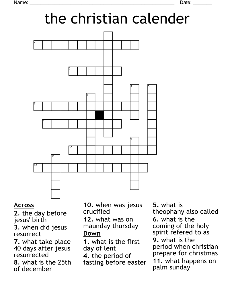 the christian calender Crossword