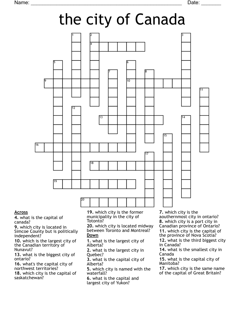 the city of Canada Crossword