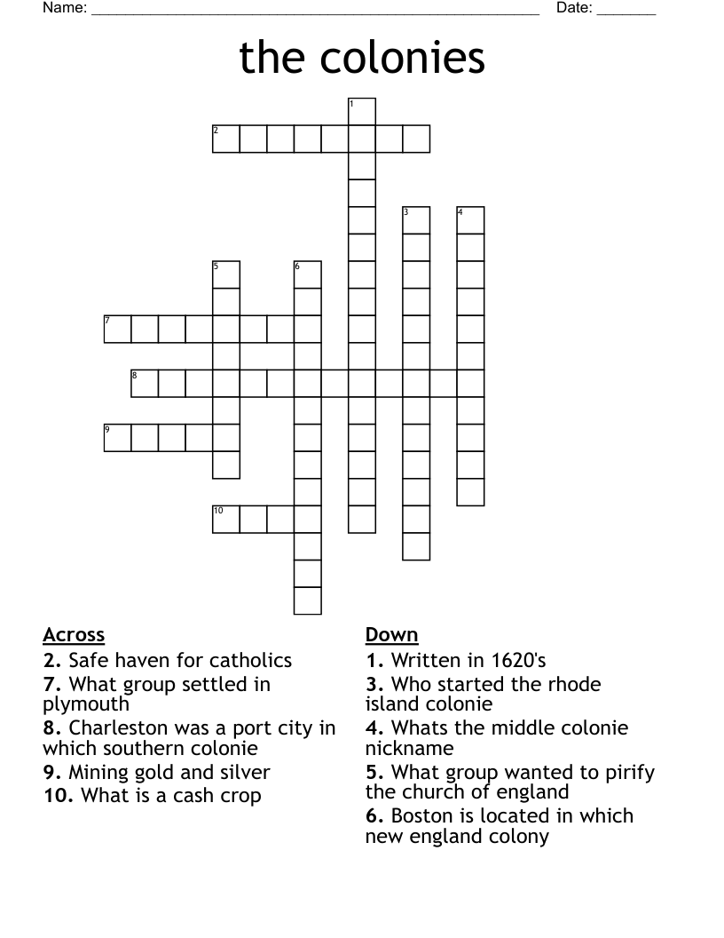 the colonies Crossword