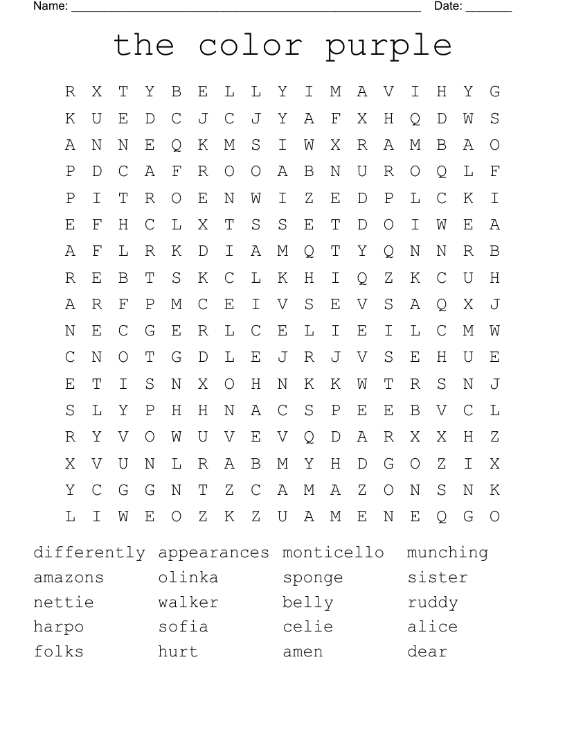 the color purple Word Search