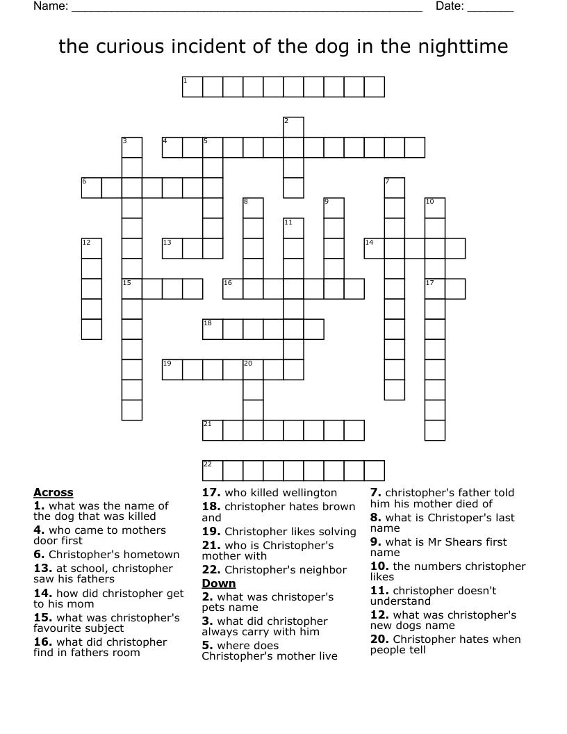 the curious incident of the dog in the nighttime Crossword