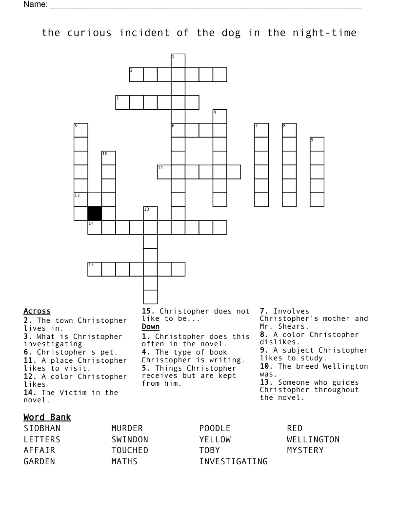 the curious incident of the dog in the night-time Crossword