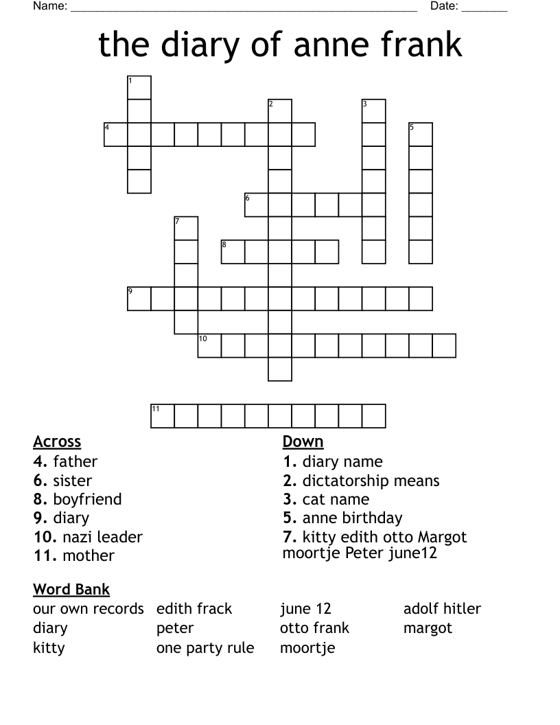 the diary of anne frank Crossword