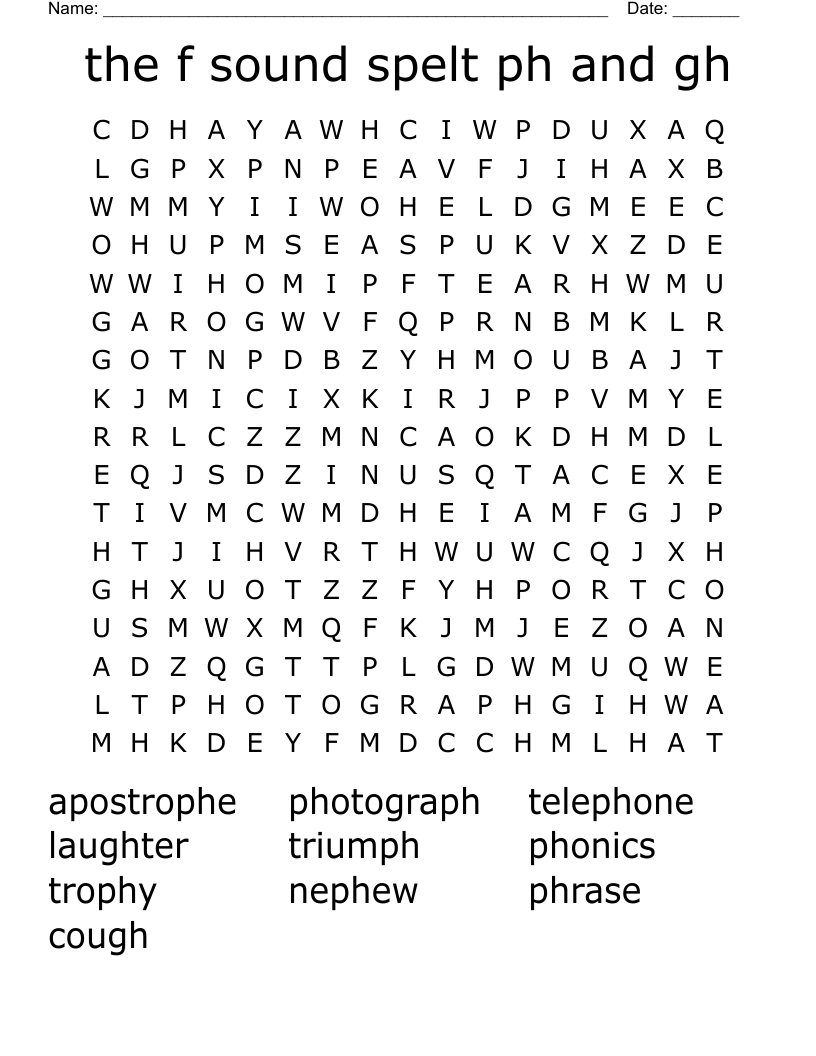 the f sound spelt ph and gh Word Search