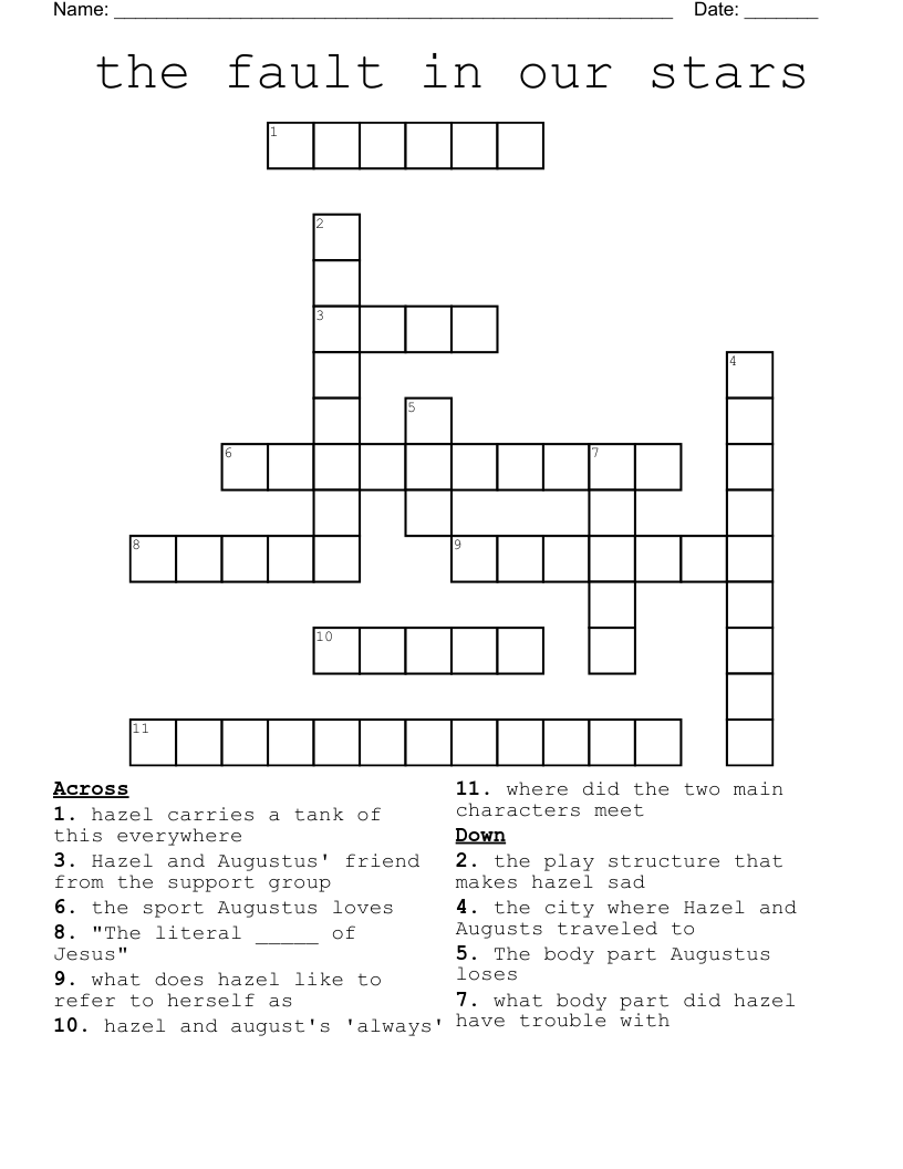 the fault in our stars Crossword