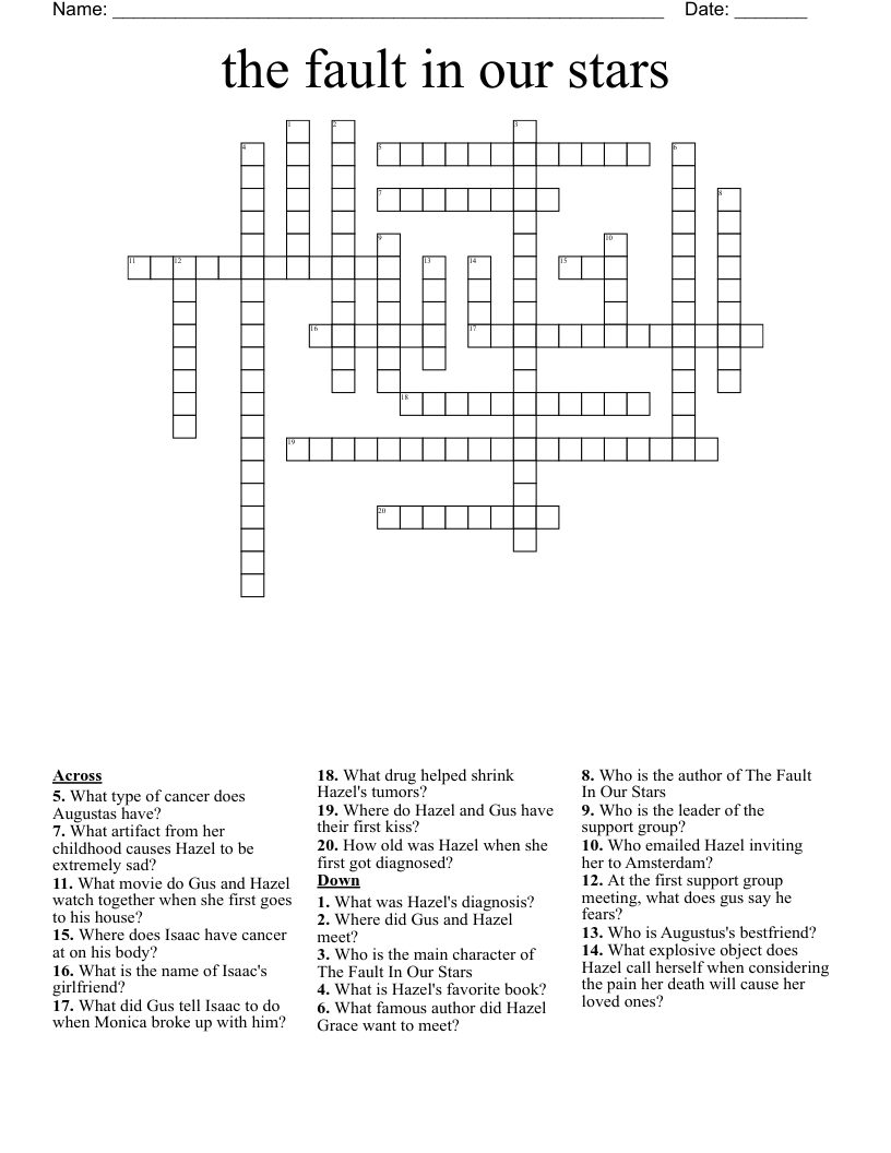 the fault in our stars  Crossword