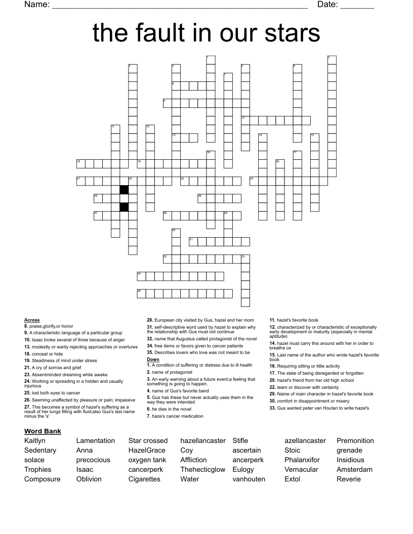 the fault in our stars  Crossword